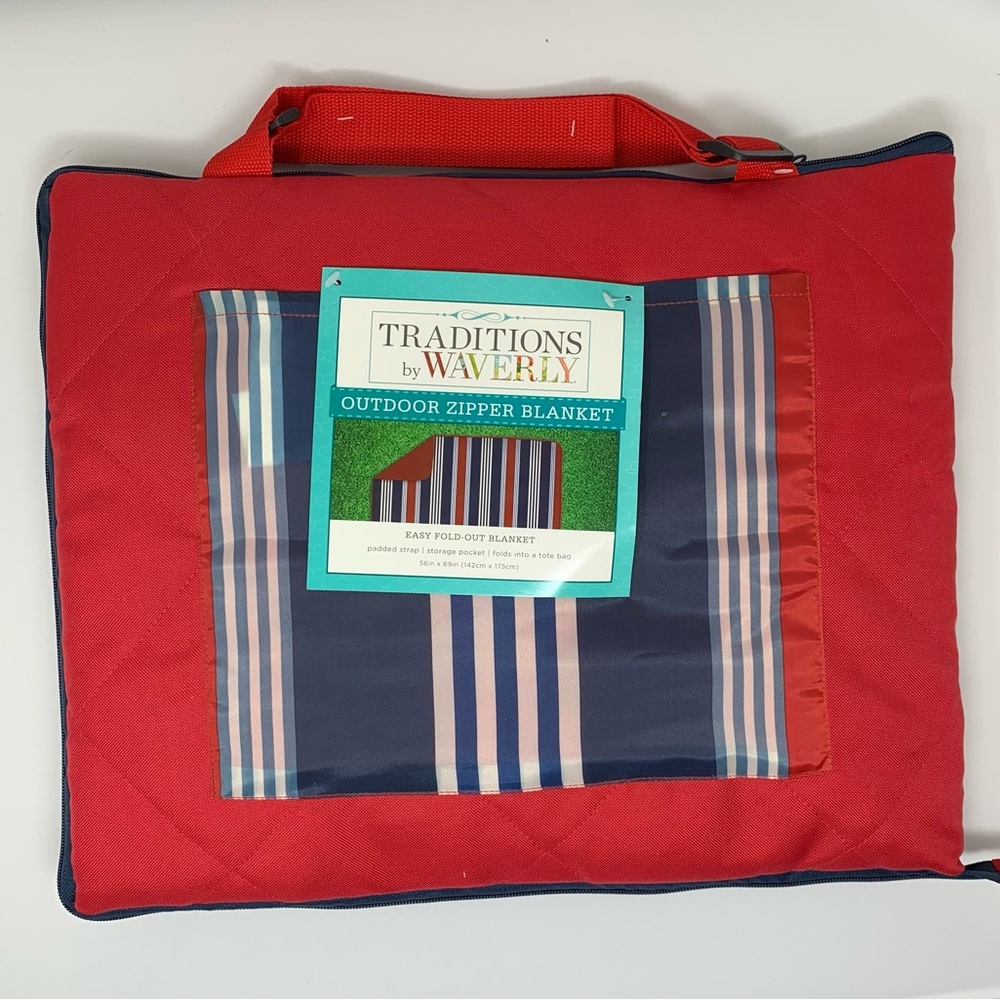 NWT Waverly Red, White and Blue Striped Outdoor Blanket